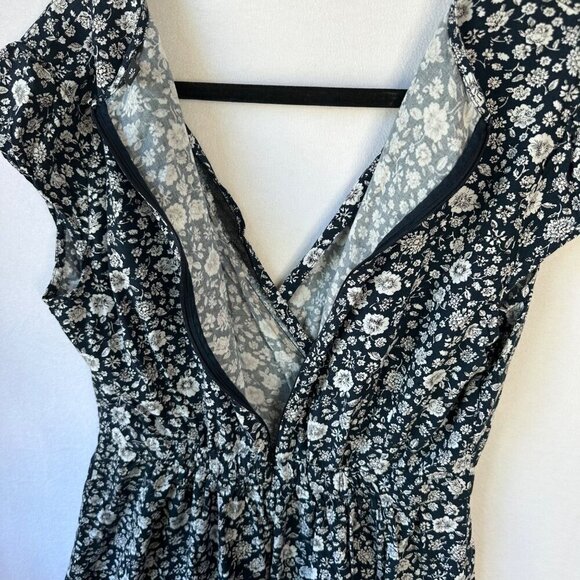 J Crew Mercantile Flouncy Floral Faux Wrap Short Dress Size 10 Ruffles Navy Blue - Picture 7 of 14